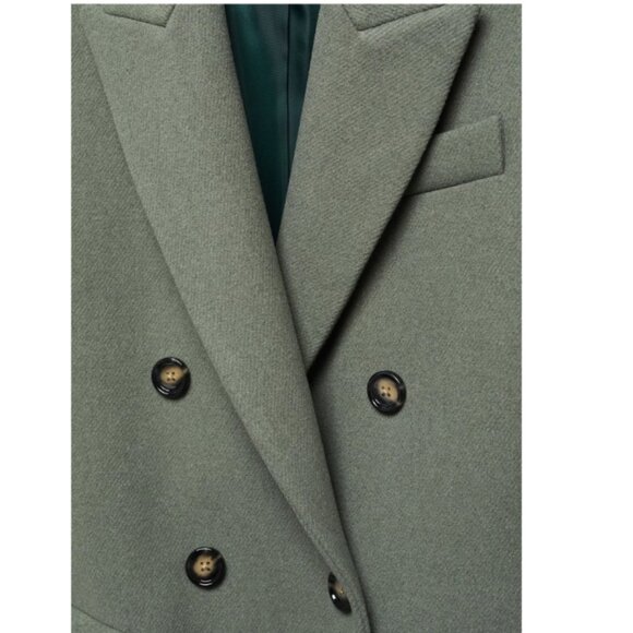MANGO Wool Double-Breasted Coat in Khaki Sz L - Picture 5 of 16
